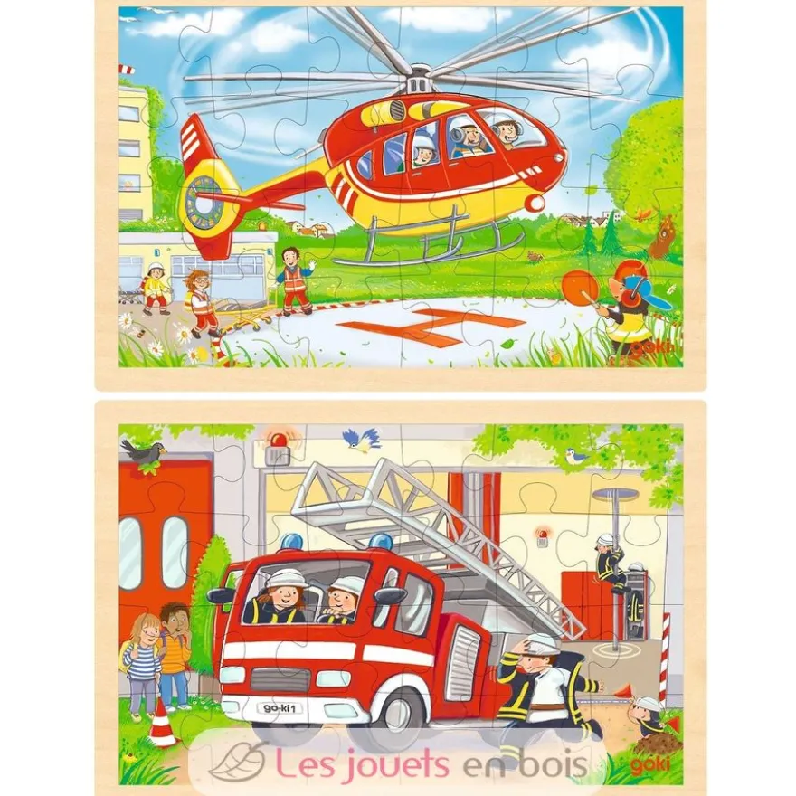 Puzzle réversible hélicoptère et pompiers 24 pcs - Goki
