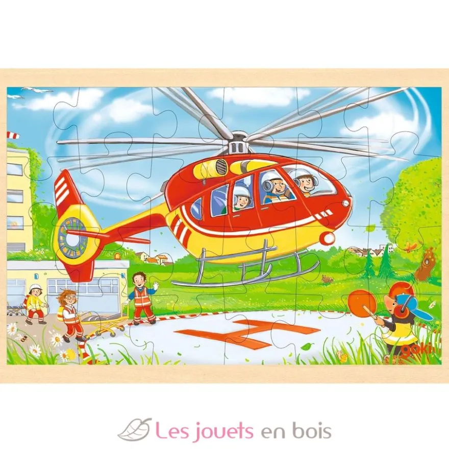 Puzzle réversible hélicoptère et pompiers 24 pcs - Goki