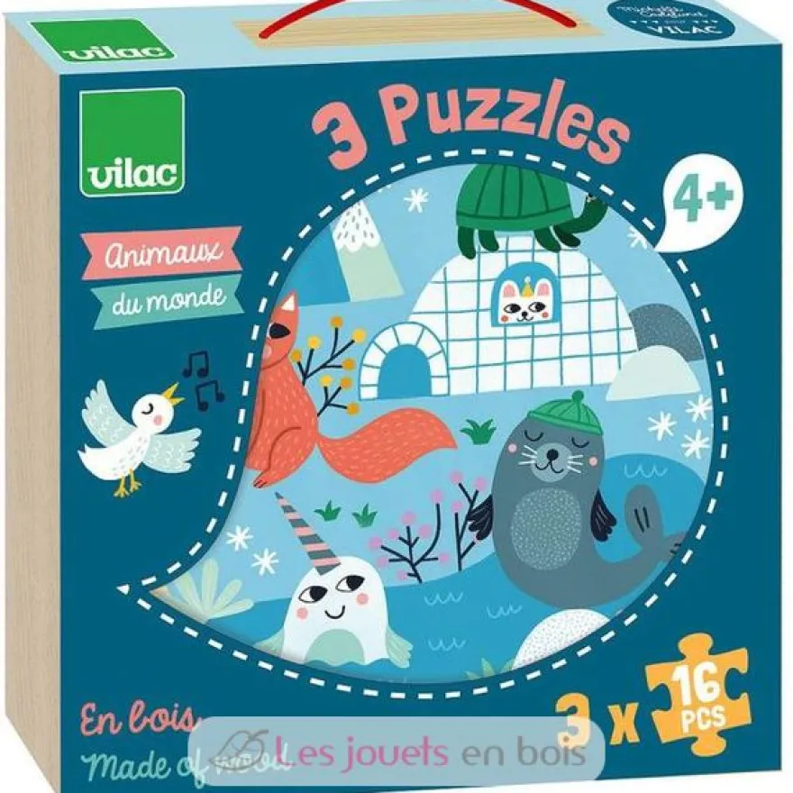 3 puzzles Animaux du monde - Vilac