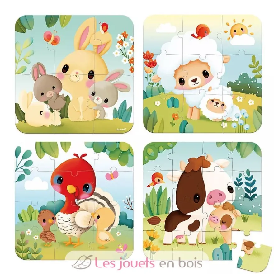 4 puzzles évolutifs Animaux Ferme - Janod