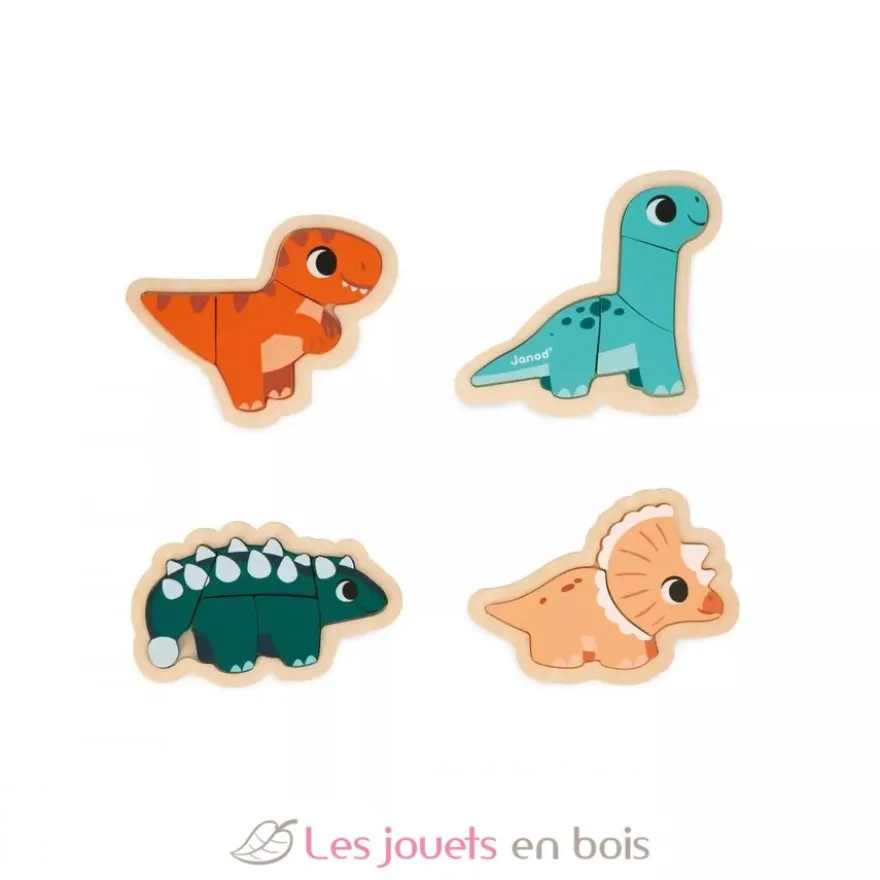 4 puzzles évolutifs en bois Dino - Janod