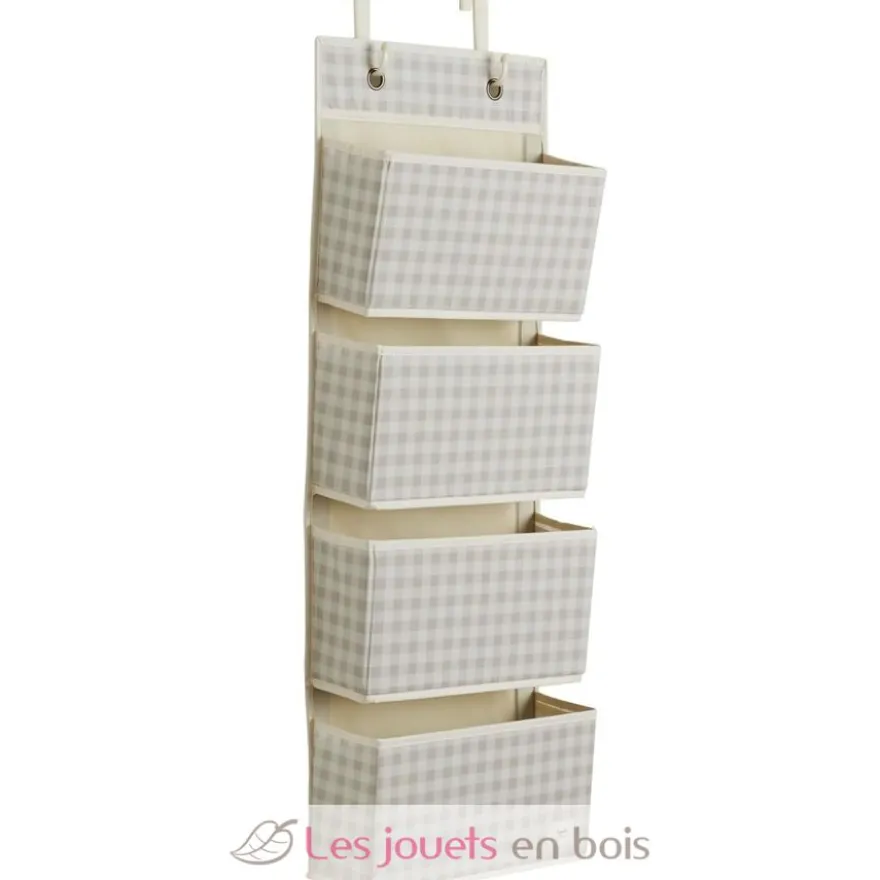 Rangement mural en tissu recyclé vichy beige - 3 Sprouts