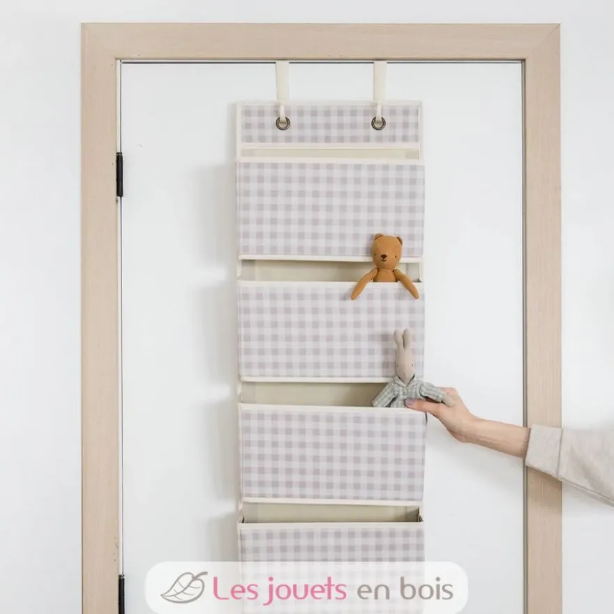 Rangement mural en tissu recyclé vichy beige - 3 Sprouts