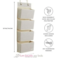 Rangement mural en tissu recyclé vichy beige - 3 Sprouts