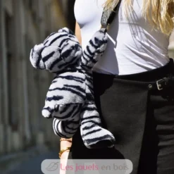 Sac bandoulière ours zébré en peluche - Doudou et Compagnie