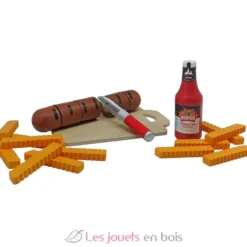 Saucisse avec frites et ketchup en bois - Tanner