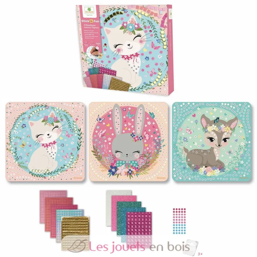 Stick'N Fun - 3 Mosaïques Animaux mignons - Dès 5 ans - Sycomore
