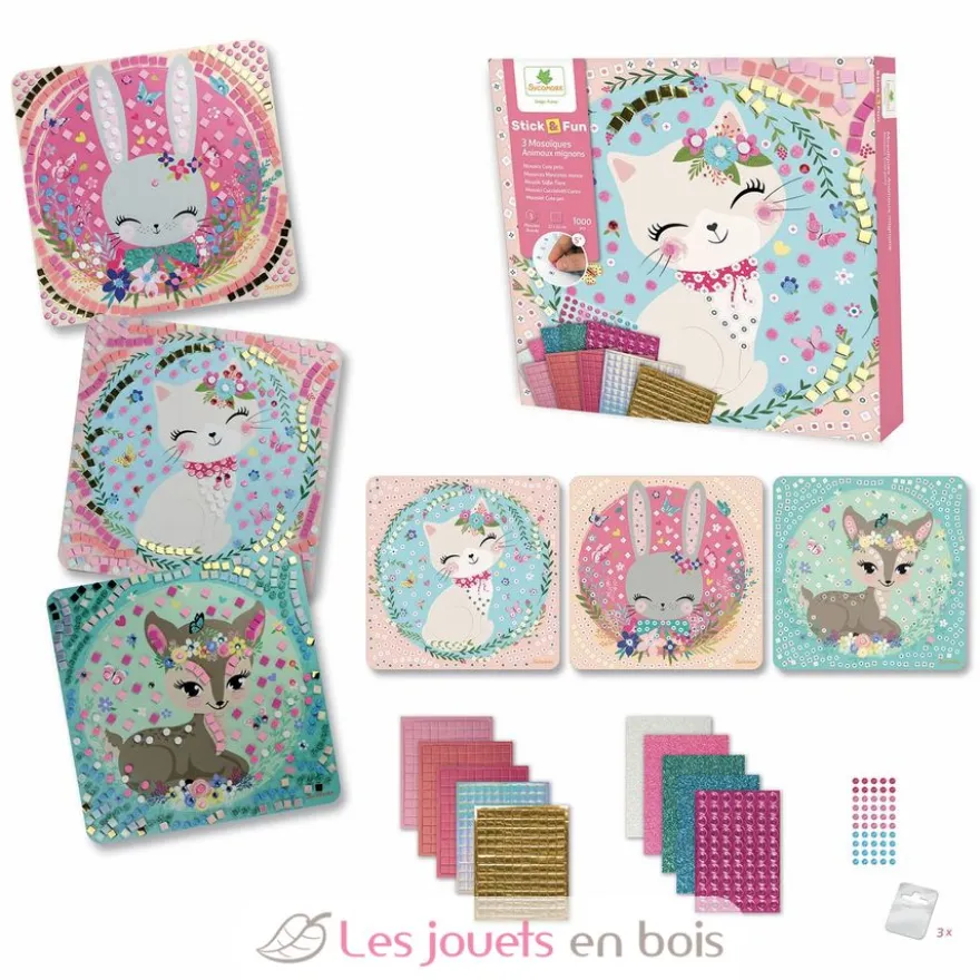 Stick'N Fun - 3 Mosaïques Animaux mignons - Dès 5 ans - Sycomore