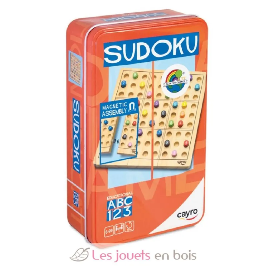 Sudoku en bois livré en boite métal - Jeu de voyage - Cayro