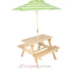 Table de pique nique en bois pour enfant, avec parasol - Esschert Design