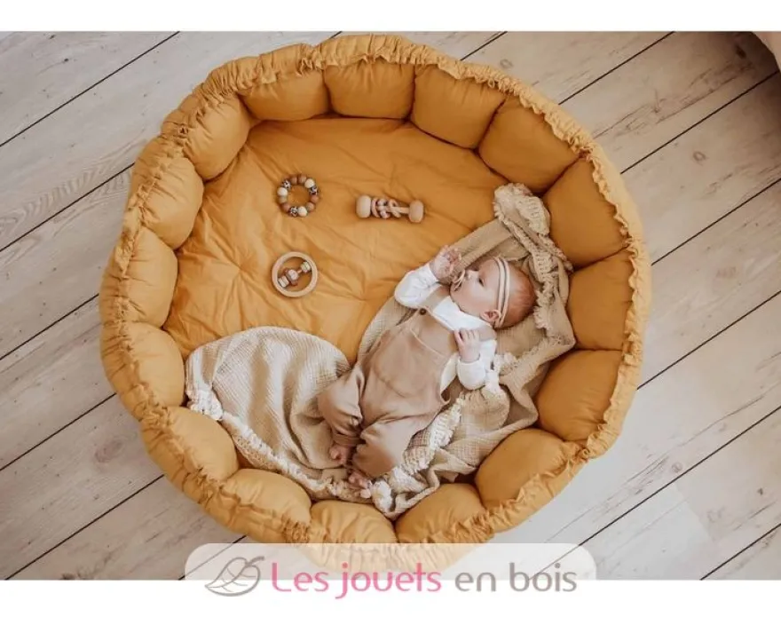 Tapis de jeu bébé coton bio Bloom Mustard - Play and Go