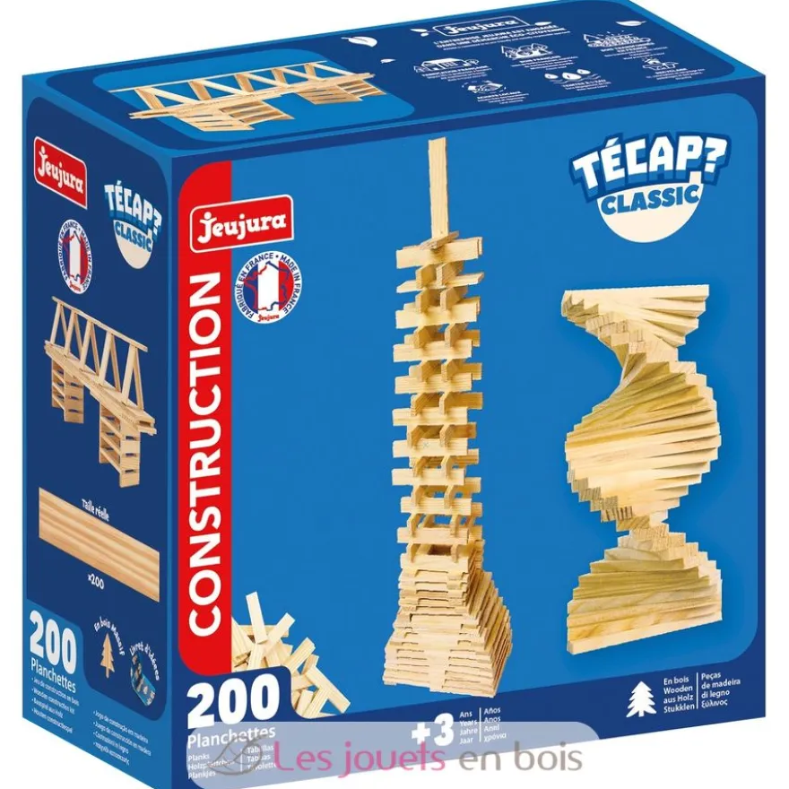 Tecap Classic 200 pièces - Planchettes de construction en bois - Jeujura