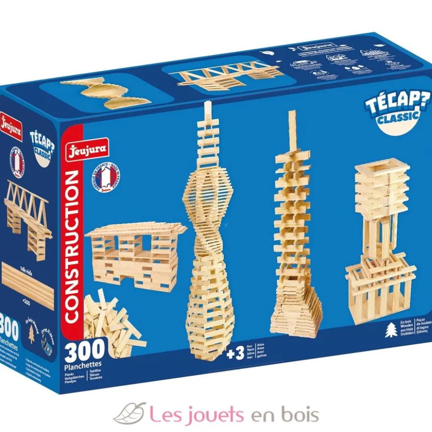 Tecap Classic 300 pièces - Planchettes de construction en bois - Jeujura