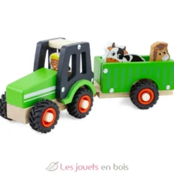 Tracteur et remorque en bois vert - Ulysse