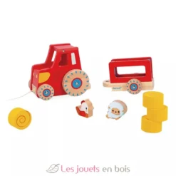 Tracteur rouge en bois à tirer - Janod