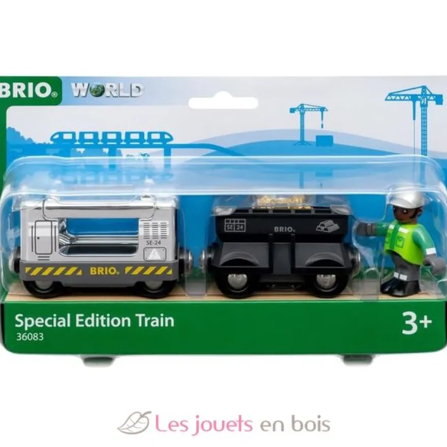 Train chargé d'or locomotive argentée et wagon noir BRIO