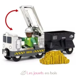 Train chargé d'or locomotive argentée et wagon noir BRIO
