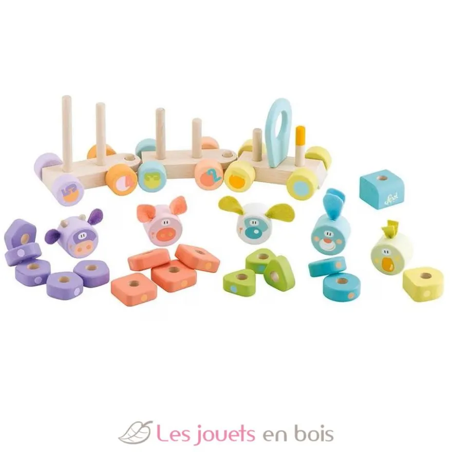 Train empilable formes et nombres en bois - Sevi