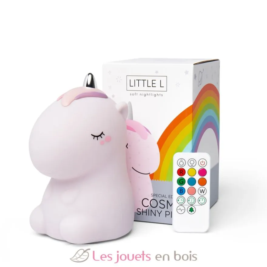 Veilleuse Licorne rose pailletée avec télécommande - Little L