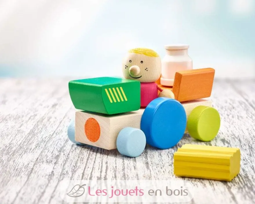 Véhicule de la ferme en bois, velcro 7 pcs - Selecta