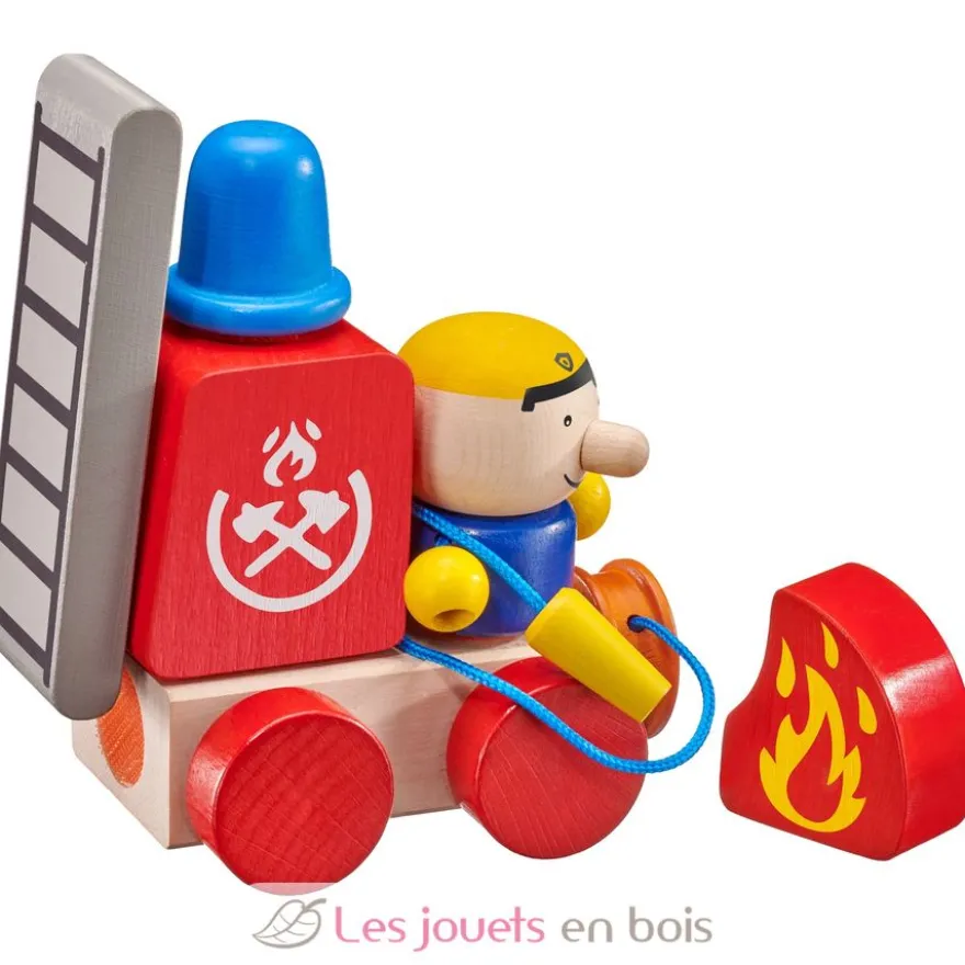 Véhicule de pompiers en bois, velcro 7 pcs - Selecta