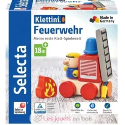 Véhicule de pompiers en bois, velcro 7 pcs - Selecta