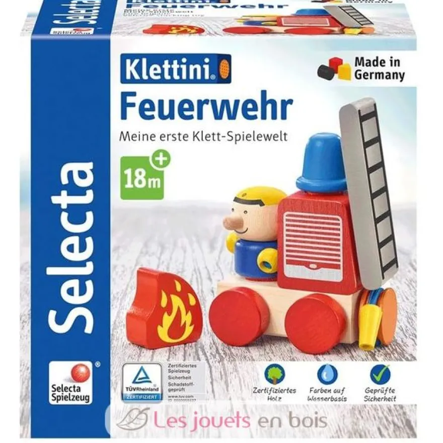 Véhicule de pompiers en bois, velcro 7 pcs - Selecta
