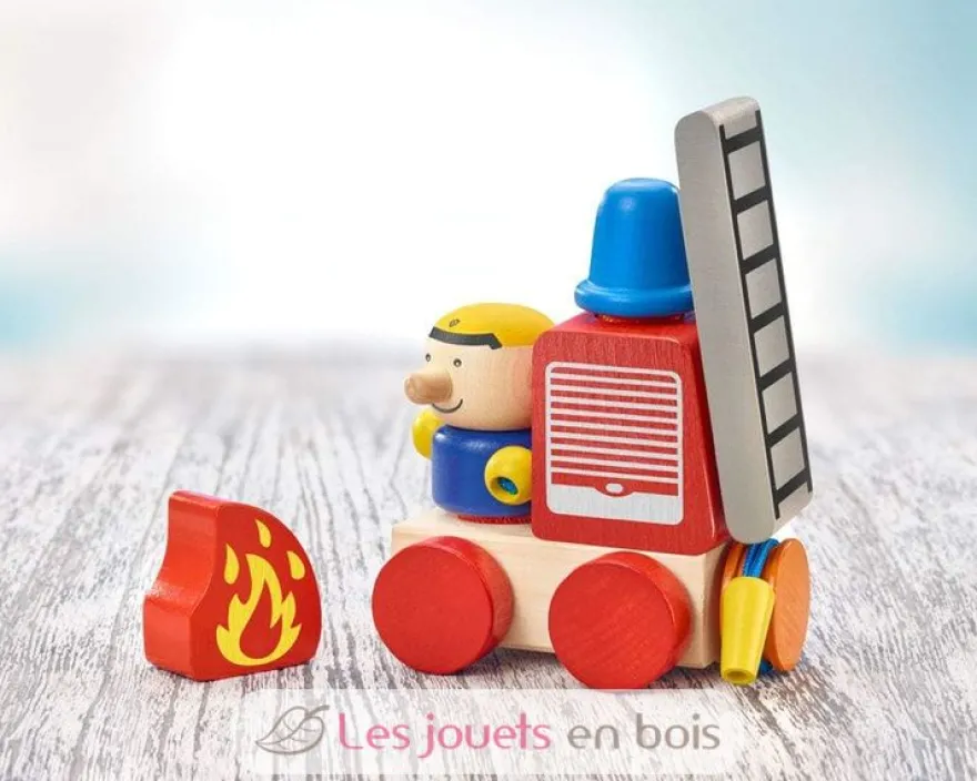 Véhicule de pompiers en bois, velcro 7 pcs - Selecta