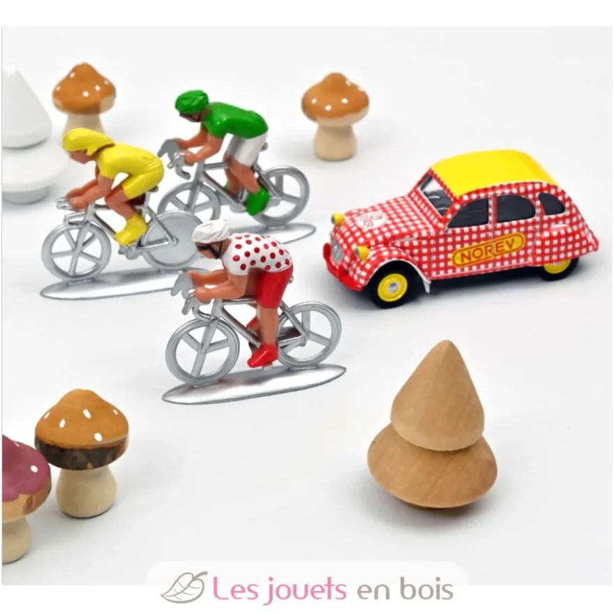 Voiture miniature Citroën 2CV 1:54 et 3 figurines cyclistes - Norev